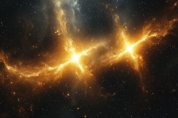 A distant star system with binary stars, their light intertwining as they orbit each other, illuminating the surrounding space