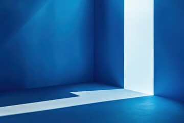Blue room corner, sunlight, shadow, empty, minimalist, backdrop, product display