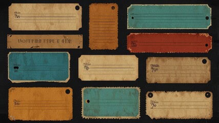 note paper piece label vintage grunge tape label ripped tag message adhesive tape push pin thumbtack card sign business office