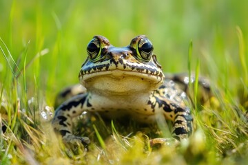 Obraz premium Endangered amphibian navigates its natural habitat amidst challenges of climate change and habitat loss