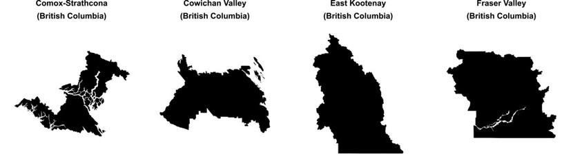 Comox-Strathcona, Cowichan Valley, East Kootenay, Fraser Valley outline maps