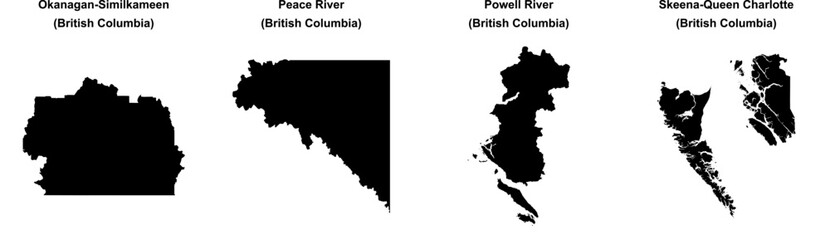 Obraz premium Okanagan-Similkameen, Peace River, Powell River, Skeena-Queen Charlotte outline maps