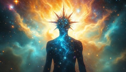 Fototapeta premium Cosmic Being Silhouette in Nebula Artwork