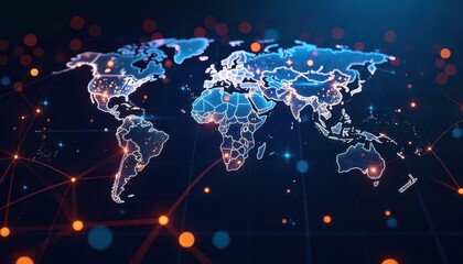 Global digital connectivity visualization world map infographic modern environment aerial view technology concept