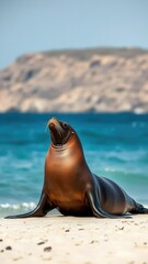 Fototapeta premium California sea lion seal basking in the sun on the shores of Baja California, Baja California, coast
