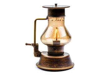 Captivating antique oil lamp revealing the charm of vintage illumination with elegant design on a crisp white backdrop