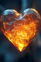Fiery heart-shaped crystal glowing intensely.