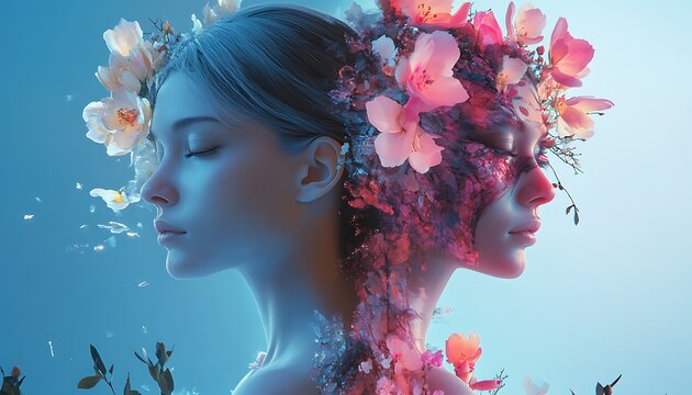 Dual portrait showcasing a serene individual and their chaotic alter ego