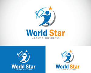world star logo creative growth smart success design concept global reaching star