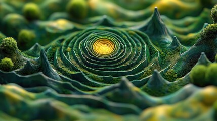 Aerial view of a lush green hedge maze featuring intricate,