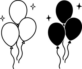 Balloons Icons. Black and White Vector Icons. Three Balloons for the Party. Brazilian Carnival Concept
