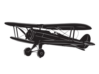 Biplane Silhouette. Old plane icon vector design. Classic Airplane Silhouette. 