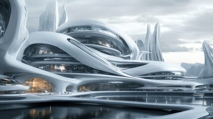 Futuristic Cityscape with White Architecture