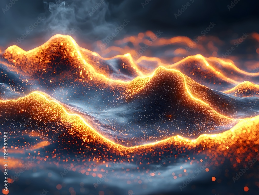 Poster pulsating heat map landscape visualizing dynamic energy and data flows