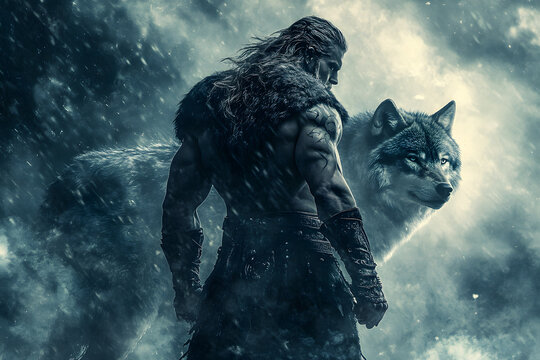 Tyr the Brave: Heroic God with Wolf Background - Hand of Light  