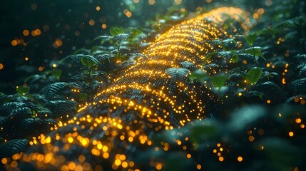 Glowing Vines Climbing a Digital Skyscraper Symbolizing Business Growth and Success