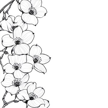 black and white dogwood flowers on white clip art preview