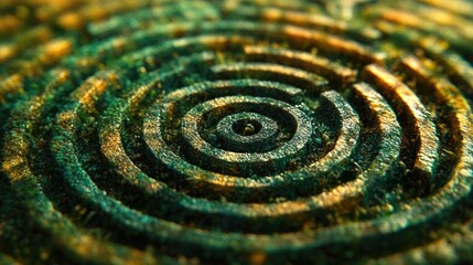 Aerial view of a lush green hedge maze featuring intricate,