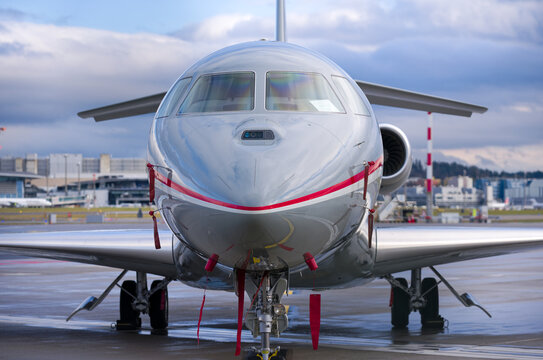 Parked government airplane of Indonesian Air Force type Dassault Falcon 8X A-0801 at Swiss Airport Z&uuml;rich Kloten on a winter day. Photo taken January 23rd, 2025, Zurich Kloten, Switzerland.
