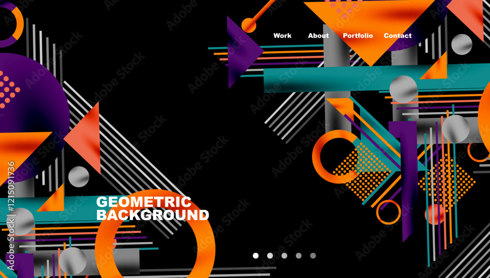 Poster circles, triangles, squares, rings and lines with shadow effect
