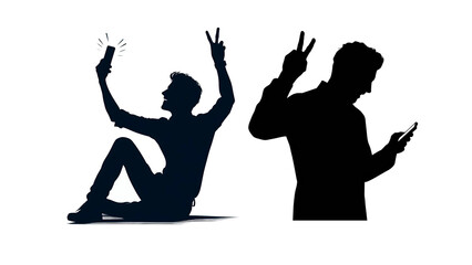 Silhouette of Young People Posing with Smartphones