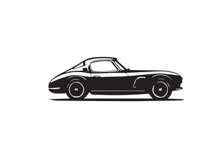 Fototapeta premium Vintage classic sports car silhouette isolated on white background. Black classic sports car vector silhouette.