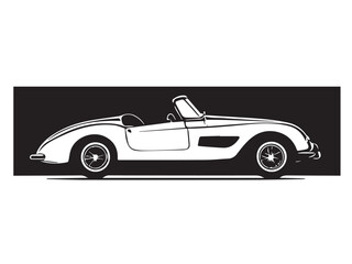 Vintage classic sports car silhouette isolated on white background. Black classic sports car vector silhouette.