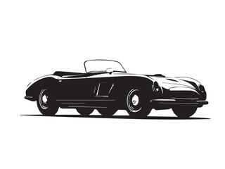 Vintage classic sports car silhouette isolated on white background. Black classic sports car vector silhouette.