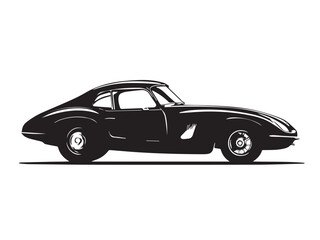 Vintage classic sports car silhouette isolated on white background. Black classic sports car vector silhouette.