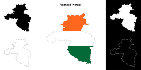 Fototapeta premium Palakkad district (Kerala) outline map set