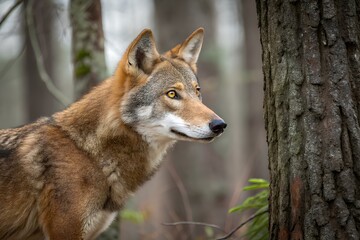 Fototapeta premium Red wolf in the forest