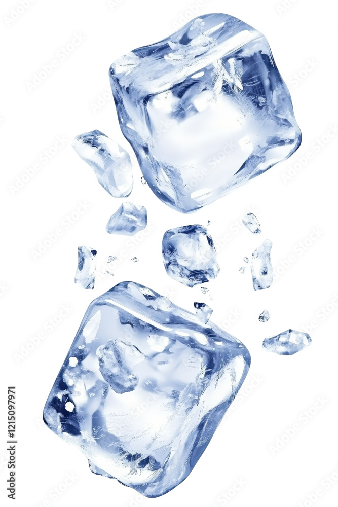 Poster high quality transparent ice cubes on a white background for graphic design and web usage isolated o