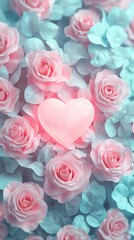 Heart Decoration Surrounded by Pink Roses and Colorful Petals