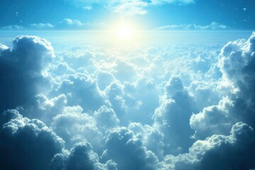 Serene and Ethereal Sky View with Soft Clouds Illuminated by Sunlight Above a Tranquil Horizon in a Beautiful Daytime Atmosphere of Peace and Calmness