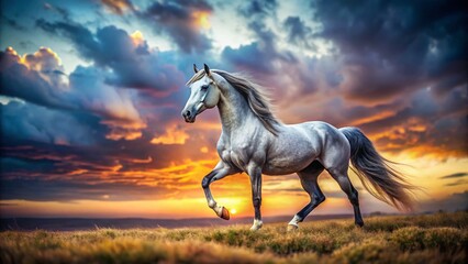 Majestic Grey Tersky Stallion Against a Dramatic Sky - Tilt-Shift Photography