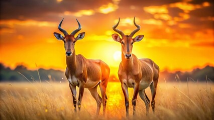 Naklejka premium Majestic Hartebeest Couple: African Savannah Wildlife Bokeh Photo