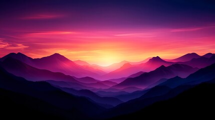 Fototapeta premium Serene Sunset Over Majestic Mountains with Colorful Sky Hues