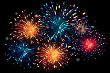 Obraz premium Bright and colorful fireworks exploding against a dark night sky creating a festive atmosphere
