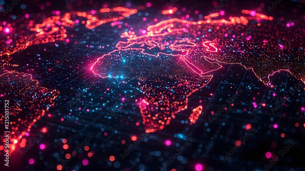 Poster glowing ai driven global marketing concept with dynamic data flows and customer clusters