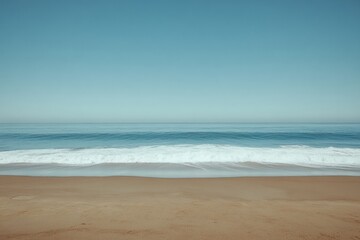 Fototapeta premium Gentle waves and golden sand serene beach landscape tranquil environment coastal view nature's beauty