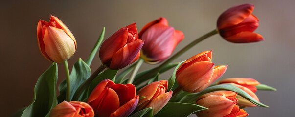Obraz premium Vibrant orange tulips on soft background