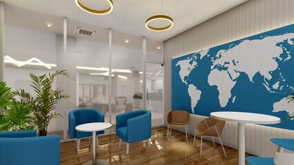 Office breakout space or casual co working space 3d rendering