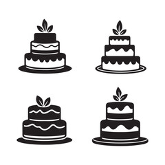 Birthday cake, celebration icon silhouette vector art illustration