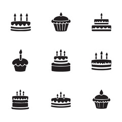 Birthday cake, celebration icon silhouette vector art illustration