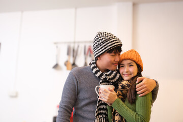 Young Asian couple living at home