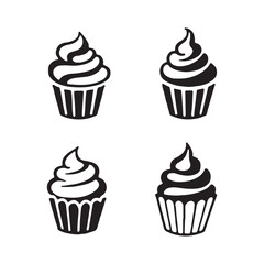 Minimalist cupcake icons silhouette vector art illistration