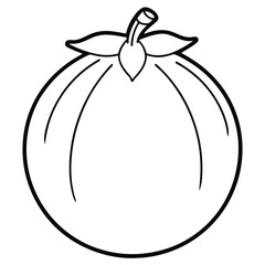 Mangosteen Outline Drawing – Black and White Tropical Fruit Vector Illustration, Simple Botanical Sketch, Healthy Organic Food Clipart, Printable Coloring Page for Kids and Adults