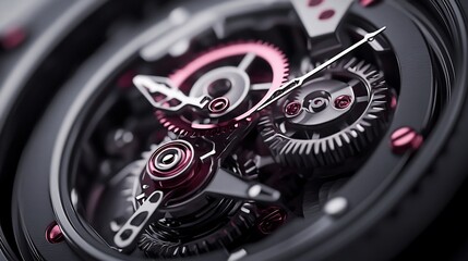 Close-up of an intricate mechanical watch movement.