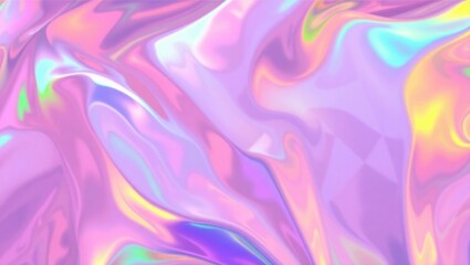 Obraz premium Abstract ethereal pastel neon holographic blue, pink, digital lavender purple crumpled metallic foil background.