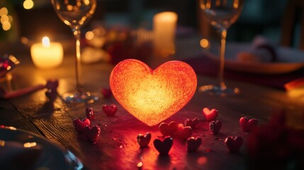 A romantic Valentine theme featuring a glowing heart centerpiece surrounded by tiny sparkling hearts.